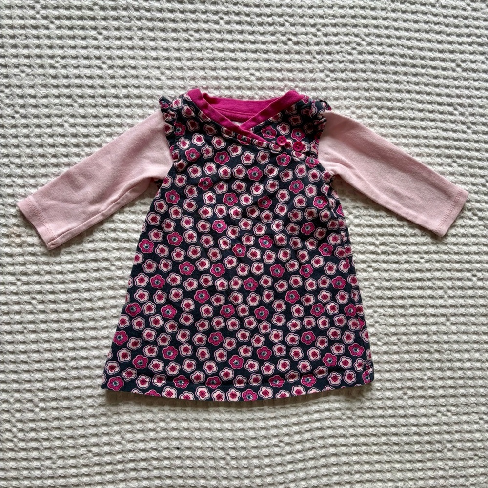 Tea Collection Long Sleeve Wrap Neck Cherry Blossom Floral Pink Dress: 3-6M